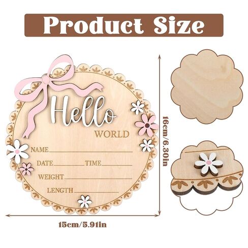 Ouligay Wood Baby Announcement Sign, Hello World Newborn Sign, Baby Name Sign, Babies Nursery Decor Name Plaques for Hospital Newborns Show Photo Prop Newborns Souvenirs(Wavy Edge) in Kuwait