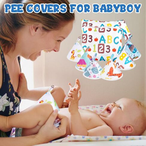 12 Pcs Flannel Pee Covers for Baby Boys with Storage Bag & Laundry Bag, Reusable Peepeeteepe Baby Boy, Strong Absorbent Pee Shield Pee Tent for Diaper Changes for New Parents Gift(B) in Kuwait