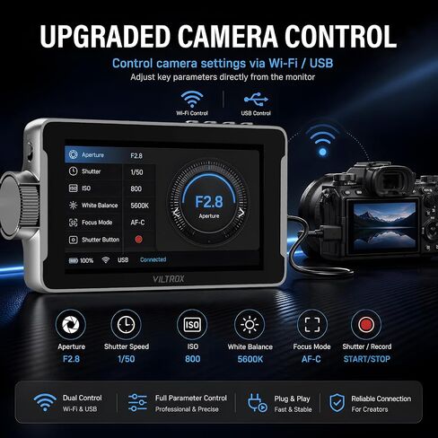 VILTROX DC550 Pro II 5.5" 4K@60 HDMI2.0 Field Monitor(2026) 1400nits Touch Screen Camera Monitor with USB-C/Wi-Fi Kamera Control Onion Skin for Stop Motion 3D LUT Zebra Waveform Video Monitors in Kuwait