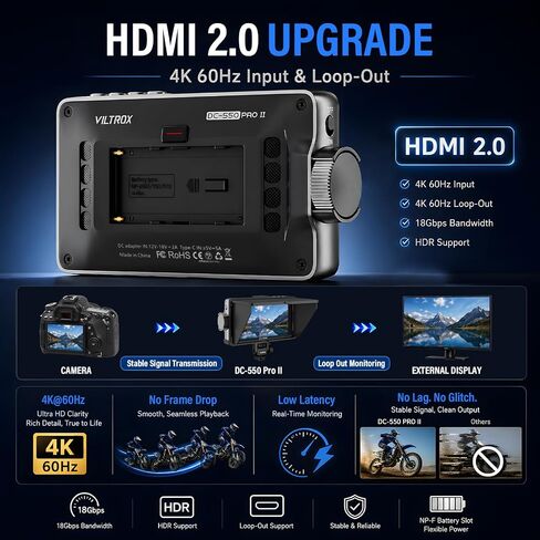 VILTROX DC550 Pro II 5.5" 4K@60 HDMI2.0 Field Monitor(2026) 1400nits Touch Screen Camera Monitor with USB-C/Wi-Fi Kamera Control Onion Skin for Stop Motion 3D LUT Zebra Waveform Video Monitors in Kuwait