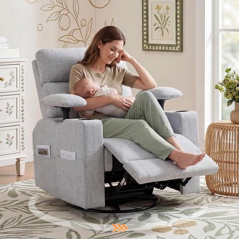 FiveWillowise 360° Rocker Recliner Chair with Adjustable Armrest&Headrest | Oversized Manual Nursery Glider with Cup Holder,Swivel Rocking Chairs for Breastfeeding,Living Room,Bedroom,Beige in Kuwait