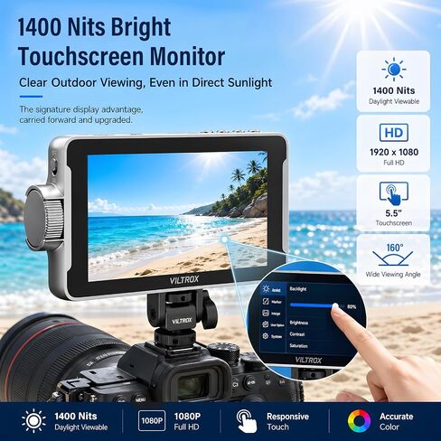 VILTROX DC550 Pro II 5.5" 4K@60 HDMI2.0 Field Monitor(2026) 1400nits Touch Screen Camera Monitor with USB-C/Wi-Fi Kamera Control Onion Skin for Stop Motion 3D LUT Zebra Waveform Video Monitors in Kuwait