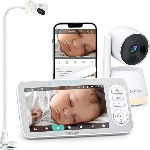 Dr.Care LumiView Plus Smart WiFi Baby Monitor with Clip Mount - 5.5" 1080P Split Screen & 2K Camera, Privacy Mode, Cry & Motion Alerts, 5000mAh Removable Battery, RGB Night Light, HD Night Vision in Saudi Arabia