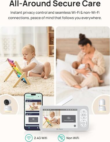 Dr.Care LumiView Plus Smart WiFi Baby Monitor with Clip Mount - 5.5" 1080P Split Screen & 2K Camera, Privacy Mode, Cry & Motion Alerts, 5000mAh Removable Battery, RGB Night Light, HD Night Vision in Kuwait