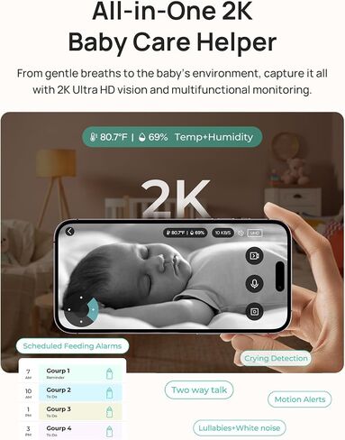 Dr.Care LumiView Plus Smart WiFi Baby Monitor with Clip Mount - 5.5" 1080P Split Screen & 2K Camera, Privacy Mode, Cry & Motion Alerts, 5000mAh Removable Battery, RGB Night Light, HD Night Vision in Kuwait