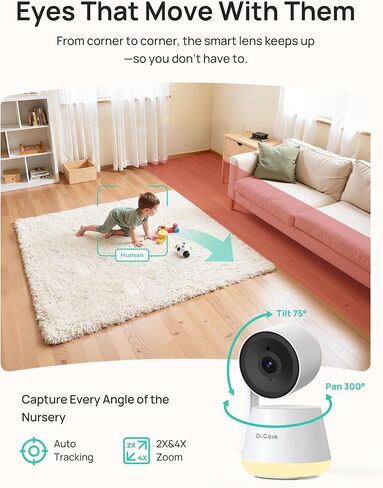 Dr.Care LumiView Plus Smart WiFi Baby Monitor with Clip Mount - 5.5" 1080P Split Screen & 2K Camera, Privacy Mode, Cry & Motion Alerts, 5000mAh Removable Battery, RGB Night Light, HD Night Vision in Kuwait