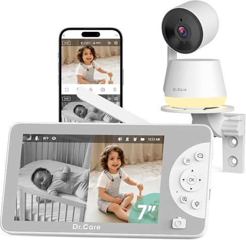 Dr.Care LumiView Max Smart WiFi Baby Monitor - 7" 1080P FHD & 2K Camera, Privacy Mode, Cry & Motion Detection, 6000mAh Removable Battery, RGB Night Light, Snapshot & Video Recording, HD Night Vision in Saudi Arabia