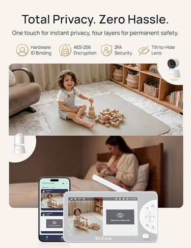 Dr.Care LumiView Max Smart WiFi Baby Monitor - 7" 1080P FHD & 2K Camera, Privacy Mode, Cry & Motion Detection, 6000mAh Removable Battery, RGB Night Light, Snapshot & Video Recording, HD Night Vision in Saudi Arabia