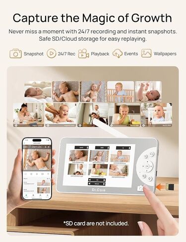 Dr.Care LumiView Max Smart WiFi Baby Monitor - 7" 1080P FHD & 2K Camera, Privacy Mode, Cry & Motion Detection, 6000mAh Removable Battery, RGB Night Light, Snapshot & Video Recording, HD Night Vision in Saudi Arabia