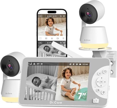Dr.Care LumiView Max Smart WiFi Baby Monitor - 7" 1080P FHD & 2K Camera, Privacy Mode, Cry & Motion Detection, 6000mAh Removable Battery, RGB Night Light, Snapshot & Video Recording, HD Night Vision in Kuwait