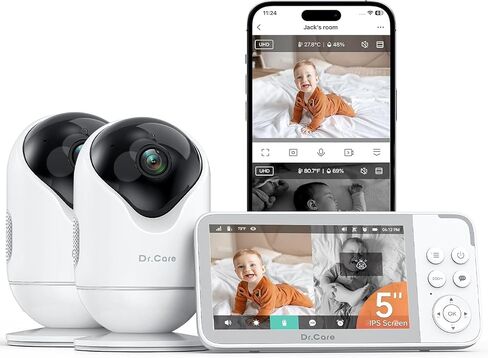 Dr.Care VistaView Smart WiFi Baby Monitor - 5" 1080P Split Screen & 2K Camera App Control, Cry & Motion Alerts, HD Night Vision, 5000mAh Battery, 2-Way Talk, Multi-User, Triple Security, 1279ft Range in Saudi Arabia