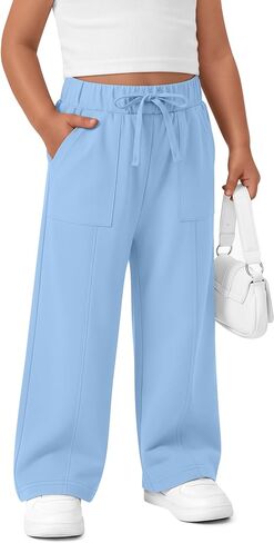 Baby Girls Sweatpants Wide Leg Casual Bottoms Toddler Drawstring Elastic Waist Pants with Pockets in Kuwait