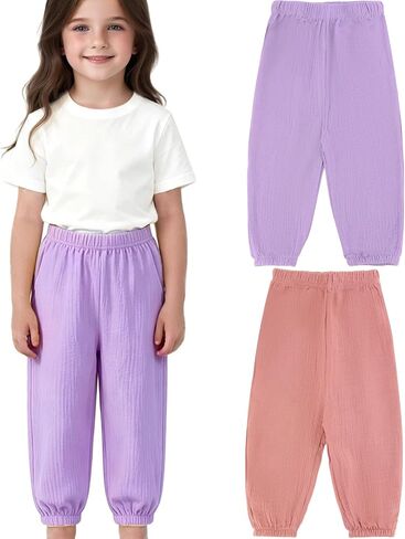 HahaNice Toddler Baby Girls Boys Cotton Linen Pants 2 Pack Elastic Waist Soft Harem Bloomers in Kuwait