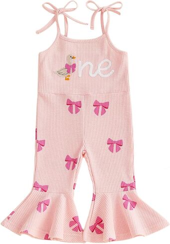 Infant Baby Girl Half/First Birthday Outfit One Letter Embroidery Overalls Girls Sleeveless Bell Bottoms Jumpsuit in Kuwait