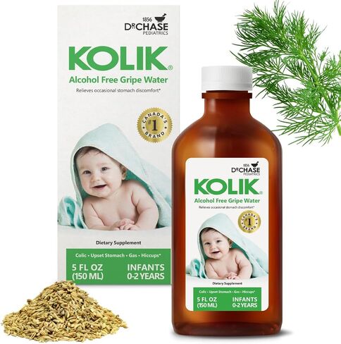 Dr. Chase Kolik Gripe Water for Babies, Alcohol-Free, Plant-Based (5 fl oz) | Plant-Based Gas Drops for Newborns & Infants w/ Fennel & Dill, Colic, Fussiness, Hiccups & Tummy Discomfort Relief (150mL) in Kuwait