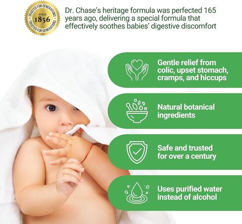 Dr. Chase Kolik Gripe Water for Babies, Alcohol-Free, Plant-Based (5 fl oz) | Plant-Based Gas Drops for Newborns & Infants w/ Fennel & Dill, Colic, Fussiness, Hiccups & Tummy Discomfort Relief (150mL) in Kuwait