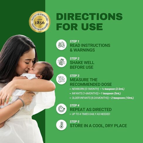 Dr. Chase Kolik Gripe Water for Babies, Alcohol-Free, Plant-Based (5 fl oz) | Plant-Based Gas Drops for Newborns & Infants w/ Fennel & Dill, Colic, Fussiness, Hiccups & Tummy Discomfort Relief (150mL) in Kuwait