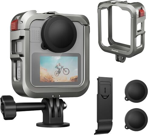 Protective Cage for GoPro MAX2 Case Aluminum Alloy Mount - Gray | 1/4" threads with cold shoe,tool-free install,protective case for GoPro MAX2 Accessories,for vlog,for outdoor extreme sports in Kuwait
