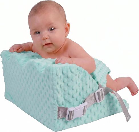 Baby Tummy Time Prop with T-Shape Wide Safety Belt, Memory Foam Nursery Support for Neck, Shoulder and Body Strength, Infant Tummy Time Pillow with Washable Removable Cover(Green) in Kuwait
