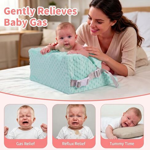 Baby Tummy Time Prop with T-Shape Wide Safety Belt, Memory Foam Nursery Support for Neck, Shoulder and Body Strength, Infant Tummy Time Pillow with Washable Removable Cover(Green) in Kuwait