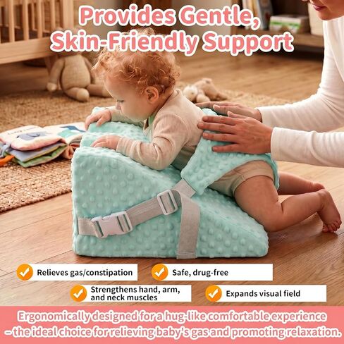 Baby Tummy Time Prop with T-Shape Wide Safety Belt, Memory Foam Nursery Support for Neck, Shoulder and Body Strength, Infant Tummy Time Pillow with Washable Removable Cover(Green) in Kuwait