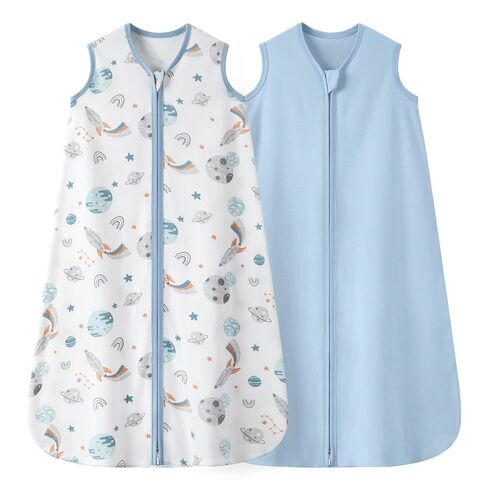 Baby Sleep Sack 0-6 Months 0.5 TOG, 100% Cotton Baby Wearable Blanket 2 Pack with 2-Way Zipper, Lightweight Sleep Bag for Boys ＆ Girls Newborn Infant Breathable Sleeing Sack Blue Rokets in Kuwait