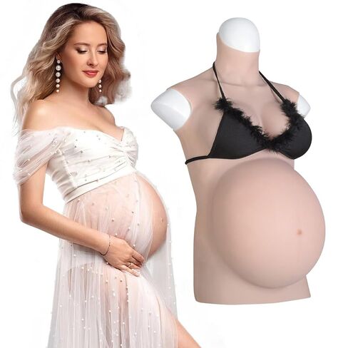 9 Months Silicone Pregnant Belly with Breasts Silicone Filling Maternity Fake Belly Lifelike Skin for Actor Performance Props Cosplay Crossdresser (Ivory, 6 Months) in Kuwait