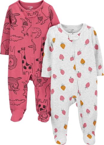 Simple Joys by Carter's Baby Girls' 2-way Zip Thermal Footed Sleep and Play, Pack of 2 in Kuwait