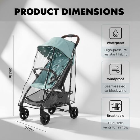 Lusinus Stroller Rain Cover – Thick EVA Waterproof Windproof Canopy Compatible with YOYO – Breathable with Side Vents – Includes Oxford Waterproof Drawstring Bag – Baby Stroller Accessory in Kuwait