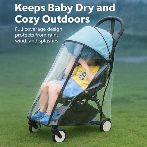 Lusinus Stroller Rain Cover – Thick EVA Waterproof Windproof Canopy Compatible with YOYO – Breathable with Side Vents – Includes Oxford Waterproof Drawstring Bag – Baby Stroller Accessory in Kuwait