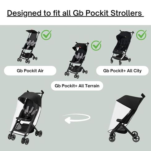 Rain Cover for gb Pockit+ All-Terrain, Pockit+ All-City, and Pockit Air Strollers by SASHA'S [Weather Shield, Custom Fit, Made in USA] in Kuwait