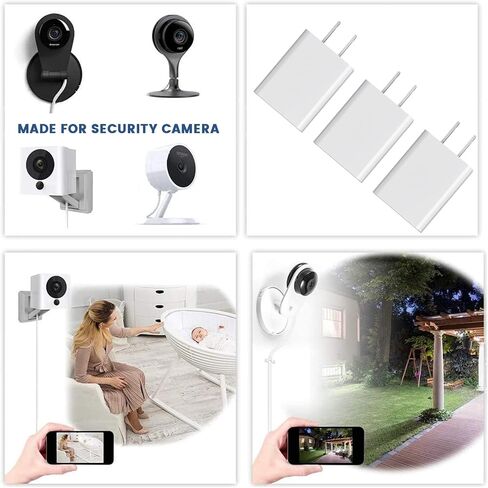 3 Pcs 5V 2A Power Adapter for Outdoor Wyze V1 V2 V3 V4 Nest cam, Blink Mini Pan, Ring Spotlight, Ring Stick Up Cam, Kasa, Google Nest, Blink Indoor, Arlo Pro cam Security Camera Wall Charger Plug in Kuwait