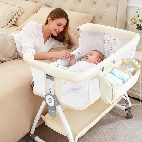 Baby Bassinet Bedside Sleeper, 4-in-1 Baby Bassinet with Wheels, 6-Height Adjustable Crib with Breathable Mesh for Newborns & Infants(Deep Gray) in Kuwait