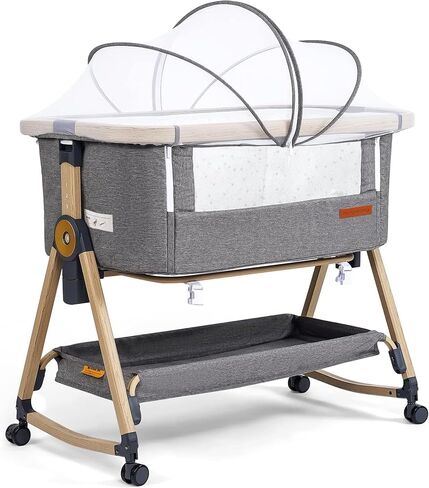 Maydolly Baby Bassinet & Bedside Sleeper, 3 in 1 Rocking Bassinet with Mattress & Sheet, Adjustable Height, Removable Breathable Cover, Easy Folding Infant Crib (Beige) in Kuwait