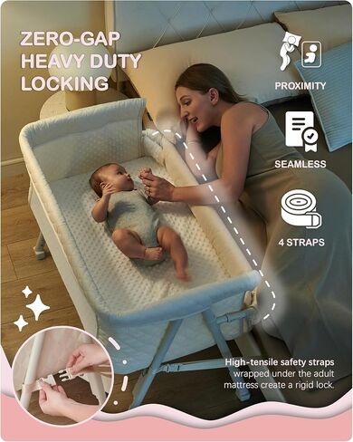 BEKA Bassinet Bedside Sleeper for Baby, 2 in 1 Baby Crib for Newborn, Bedside Bassinet with 4 Auto-Lock Wheels & Adjustable Height, Breathable Mesh Sides & Soft Mattress in Kuwait