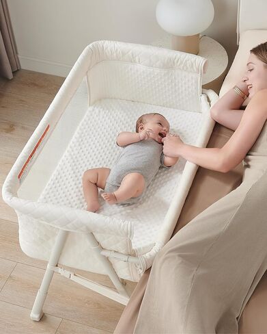 BEKA Bassinet Bedside Sleeper for Baby, 2 in 1 Baby Crib for Newborn, Bedside Bassinet with 4 Auto-Lock Wheels & Adjustable Height, Breathable Mesh Sides & Soft Mattress in Kuwait