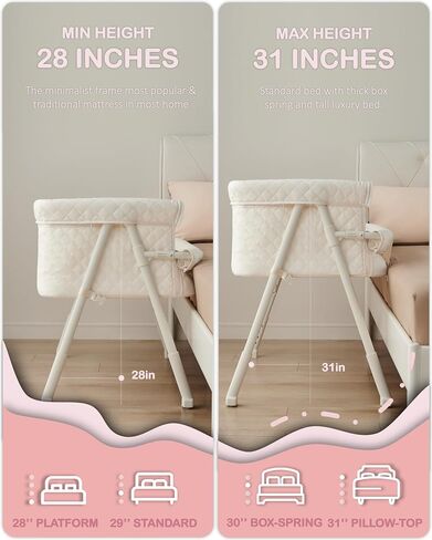 BEKA Bassinet Bedside Sleeper for Baby, 2 in 1 Baby Crib for Newborn, Bedside Bassinet with 4 Auto-Lock Wheels & Adjustable Height, Breathable Mesh Sides & Soft Mattress in Kuwait
