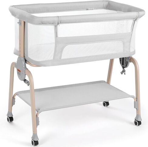 Cowiewie Bassinet Bedider Sleeper ، Bassinet Bedside Bassinet ، مرتبة خفيفة الوزن ومحمولة للنوم بجانب السرير والرمادي الفاتح in Kuwait
