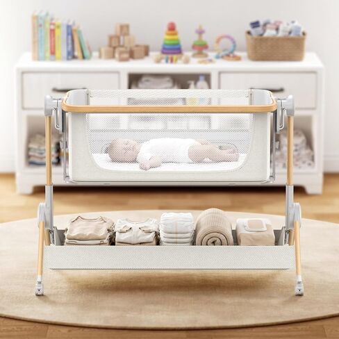 ANGELBLISS Baby Bassinet Bedside Sleeper, 3-in-1 Foldable Bassinet for Newborns, One-Click Portable Baby Crib with Mesh Sides, Adjustable Height, Mattress and Carry Bag in Kuwait