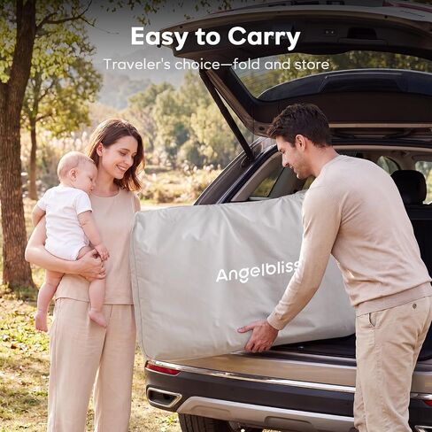 ANGELBLISS Baby Bassinet Bedside Sleeper, 3-in-1 Foldable Bassinet for Newborns, One-Click Portable Baby Crib with Mesh Sides, Adjustable Height, Mattress and Carry Bag in Kuwait