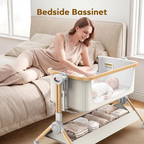 ANGELBLISS Baby Bassinet Bedside Sleeper, 3-in-1 Foldable Bassinet for Newborns, One-Click Portable Baby Crib with Mesh Sides, Adjustable Height, Mattress and Carry Bag in Kuwait