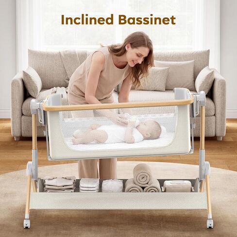 ANGELBLISS Baby Bassinet Bedside Sleeper, 3-in-1 Foldable Bassinet for Newborns, One-Click Portable Baby Crib with Mesh Sides, Adjustable Height, Mattress and Carry Bag in Kuwait