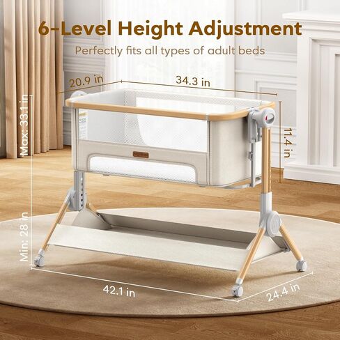 ANGELBLISS Baby Bassinet Bedside Sleeper, 3-in-1 Foldable Bassinet for Newborns, One-Click Portable Baby Crib with Mesh Sides, Adjustable Height, Mattress and Carry Bag in Kuwait