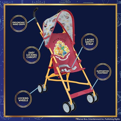 Harry Potter Umbrella Stroller for Toddlers – Lightweight Foldable Travel Stroller with 3-Point Harness, Locking Wheels, Adjustable Canopy, Compact & Portable in Kuwait