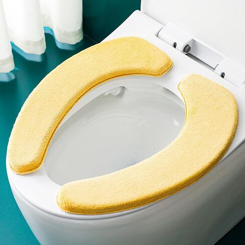 1 Pair Soft Toilet Seat Covers Plush Thick Fabric Toilet Seat Warmer Waterproof self-adhesive Reusable Machine-Washable Universal for All Types of Toilets Bathroom (Grey) in Kuwait