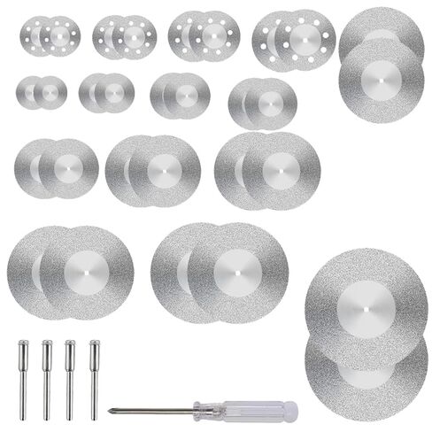 30 pcs Diamond Cutting Wheel Rotary Cut-Off Wheel Disc Blades Cutter Tool Kit 2 pcs Each 2 Kinds & 11 Sizes 16mm to 60mm +4 pcs Mandrels+1 Free Screwdriver in Kuwait