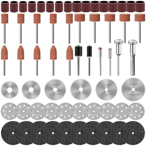 65Pcs Cutting Wheel W 1/8 Inch Shank Set, 545 Diamond Cutting Wheels, HSS Circular Saw Blades, Resin Cutting Discs, Rotary Tool Accessories for Wood Plastic Gem Glass Aluminum Alloy Jade in Kuwait
