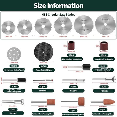 65Pcs Cutting Wheel W 1/8 Inch Shank Set, 545 Diamond Cutting Wheels, HSS Circular Saw Blades, Resin Cutting Discs, Rotary Tool Accessories for Wood Plastic Gem Glass Aluminum Alloy Jade in Kuwait