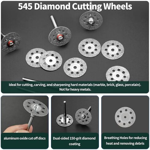 65Pcs Cutting Wheel W 1/8 Inch Shank Set, 545 Diamond Cutting Wheels, HSS Circular Saw Blades, Resin Cutting Discs, Rotary Tool Accessories for Wood Plastic Gem Glass Aluminum Alloy Jade in Kuwait