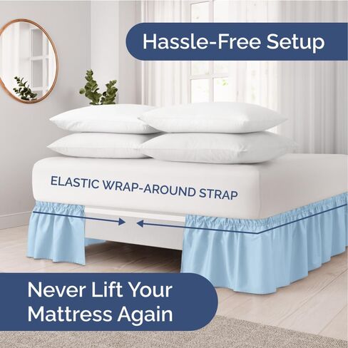 Wrap Around Dust Ruffle Bed Skirt, Full Size Beds - 12 Inch Drop, Navy Blue | Easy Fit Elastic Strap, Adjustable Pleated Bedskirt w/Brushed Fabric, Wrinkle & Fade Free, for Women, Men, Kids & Teens in Kuwait